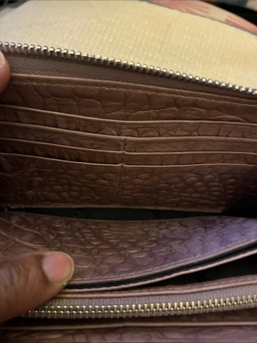 Kenneth Cole Reaction Brown faux Crocodile-Texture Zip Wallet clutch 18&card